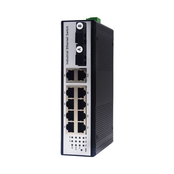 Industrial Gigabit Fiber Ethernet Switch 2 SC Fiber 10 RJ45 Ethernet Ports