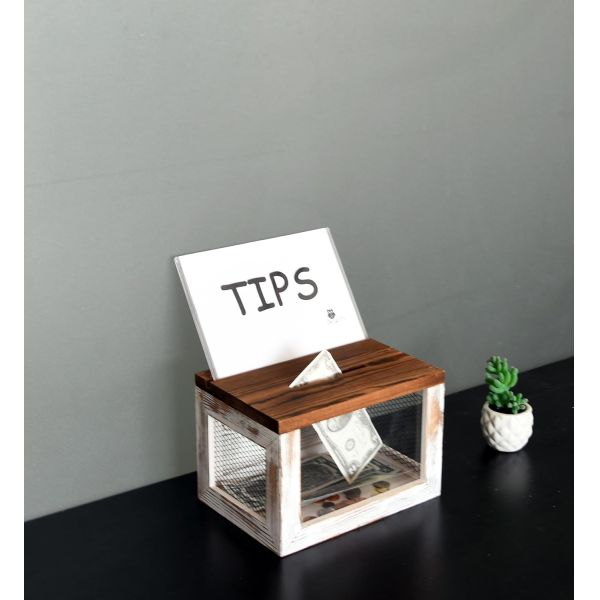 Wire Grid Design Acrylic Panel Pine Wood Ballot Donation Collector Box for Tableware