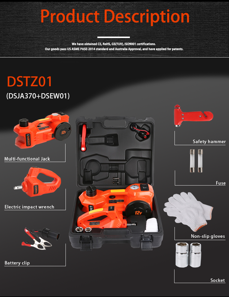 3 In 1 Electric Hydraulic Jack Kit 150PSI Max Pressure With Impact Wrench