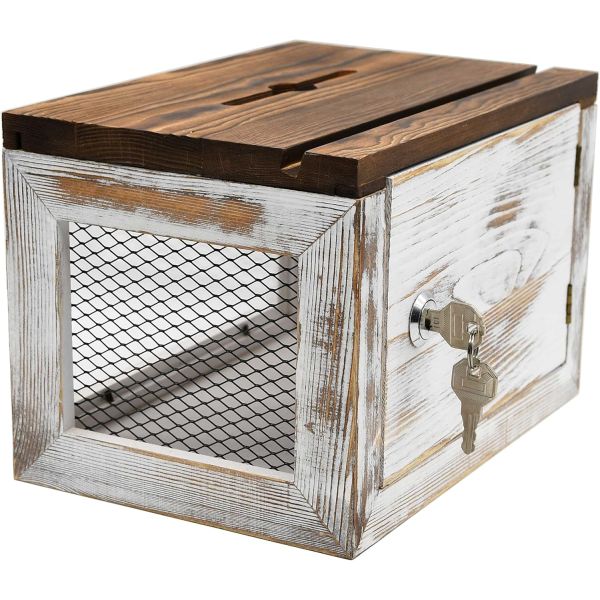 Wire Grid Design Acrylic Panel Pine Wood Ballot Donation Collector Box for Tableware