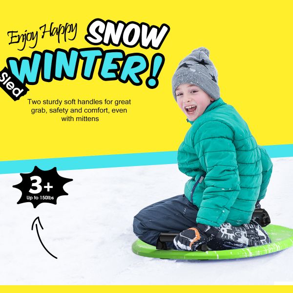 Teenagers' Round Skiing Snow Sleds with Handle Durable XPE Foam Construction