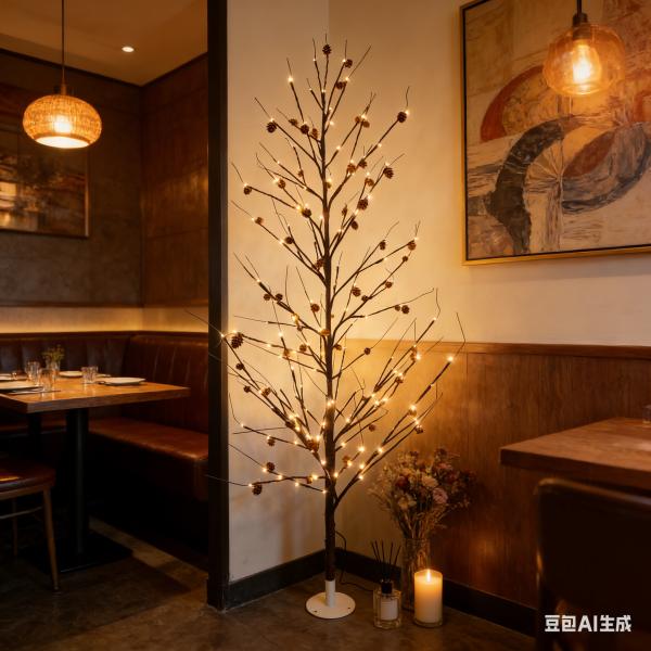 1.8m pinecone tree light, led warm white + pinecones, 12v 9w, for luxury hotel/home/commercial, eco-friendly, moq 500 pcs