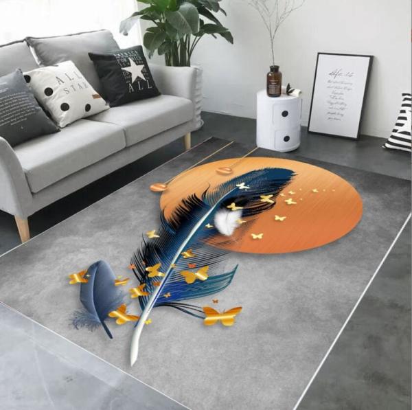160*250cm Rectangle Living Room Floor Carpets By 3D Printed Feather Pattern
