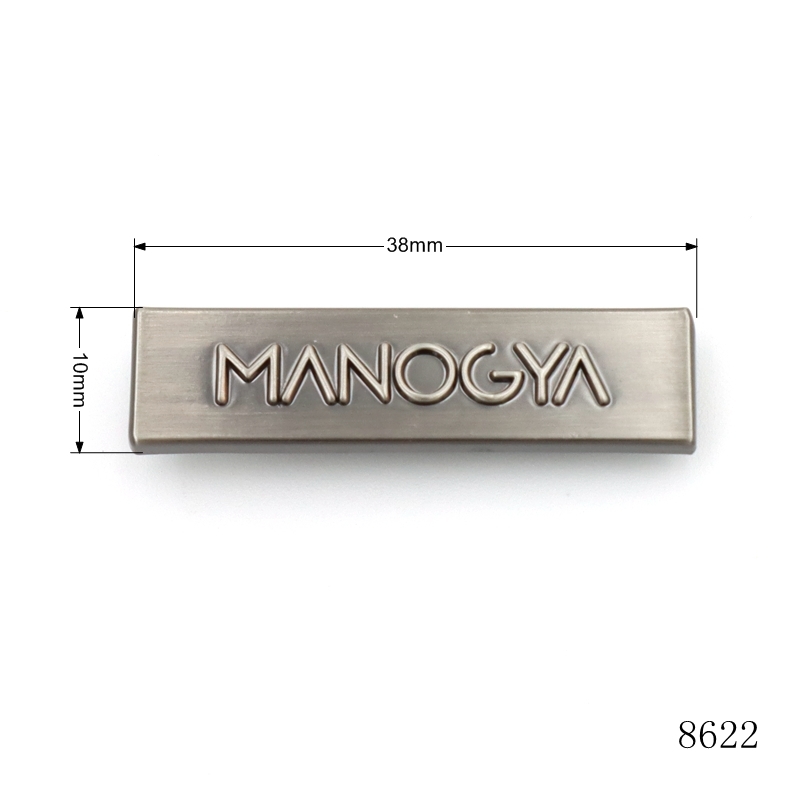 38mm Brushed Gunmetal Rectangle Bag Metal Label Plate Custom Metal Embossed Logo Name Plate