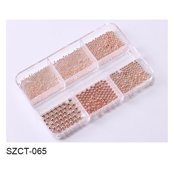 Steel Balls 3D Nail Art Decorations 6 Grid Mixed Metal Round Bead Nail Charms in Bulk