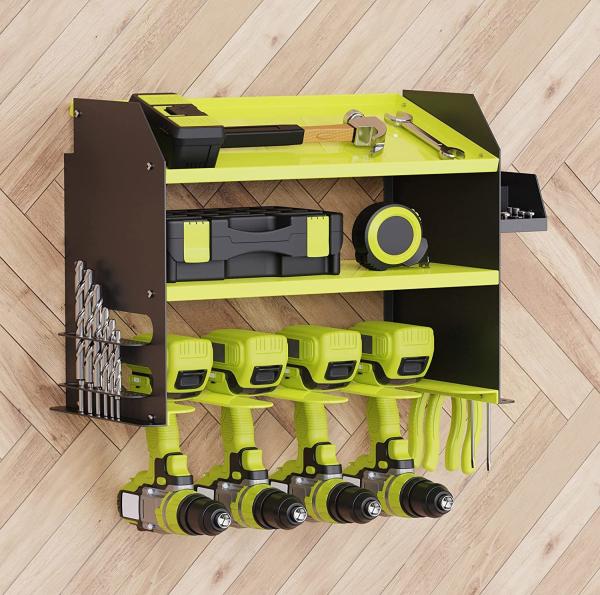 Garage Workshop Drill Bit Storage Shelf with Screws Box Pegboard Power Tool Organizer