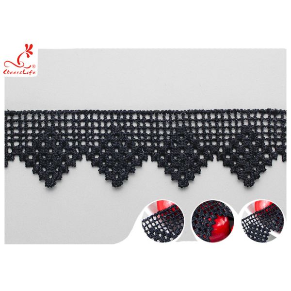 Black French Venice Guipure Lace Trim With Chemical Polyester Fiber Azo Free Dye