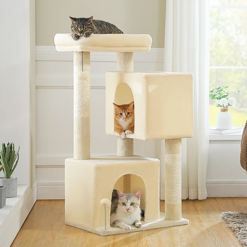 Modern Luxury Halloween Cat Tower Condo Eco-Friendly Wood Rattan Scratching Post Jumping Platforms Indoor Cat Furniture Carton