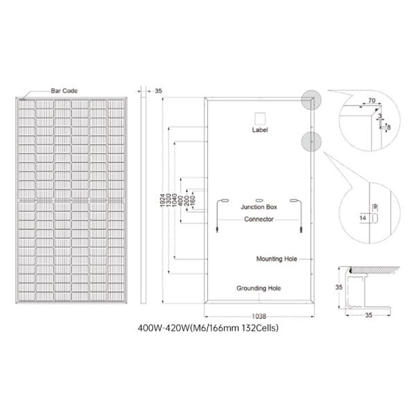 Half Cell IP67 Grade A Waterproof  Home Solar Panel System 450W 166Mm
