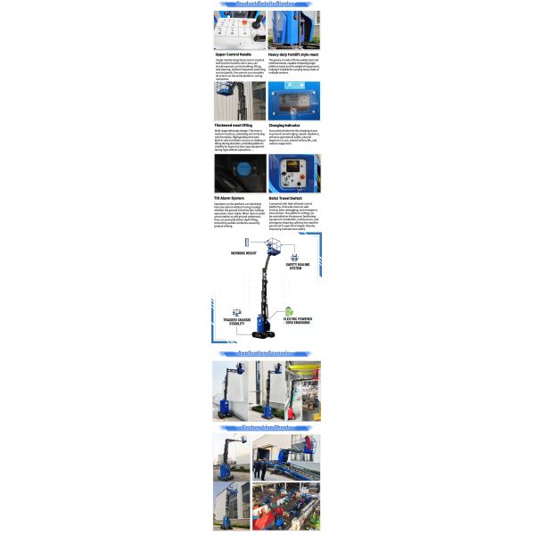 Gravel Terrain Electric Tracked Vertical Mast Lift Self Propelled 7m-10m Custom