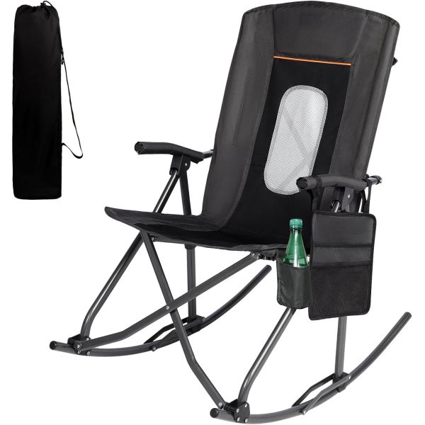 Black Mesh Back High Back Folding Camping Chair for Outdoor Activities Supports 130kg