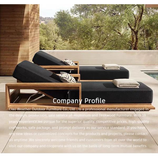 Modern Design Style Outdoor Garden Hotel Wooden Sun Lounger with Thick Cushion and Long Hardwood Teak Wood Folded NO