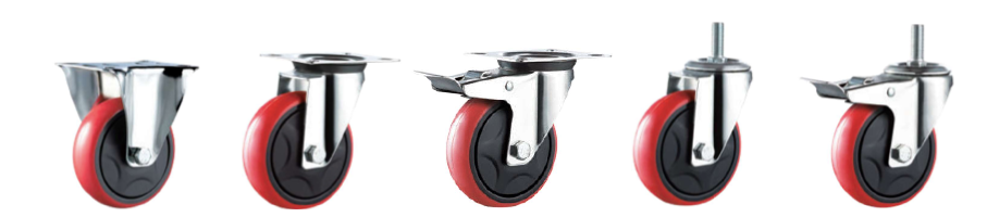 Roulettes industrielles en PU rouge 5 pouces 125 mm, roues de chariot