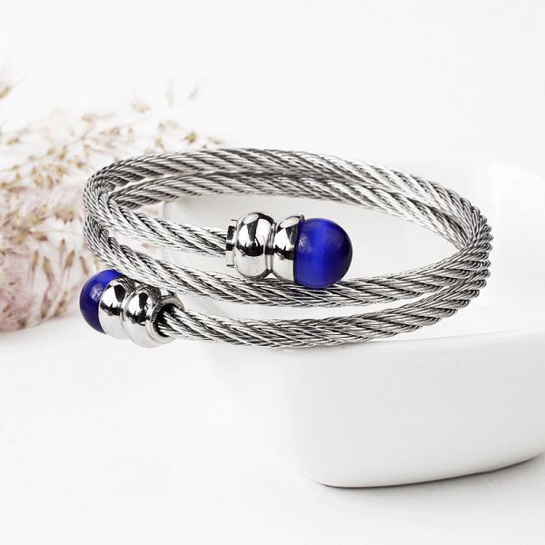 Powder crystal stone bracelet stainless steel wire elastic twisted wire fine steel rope three-ring bracelet