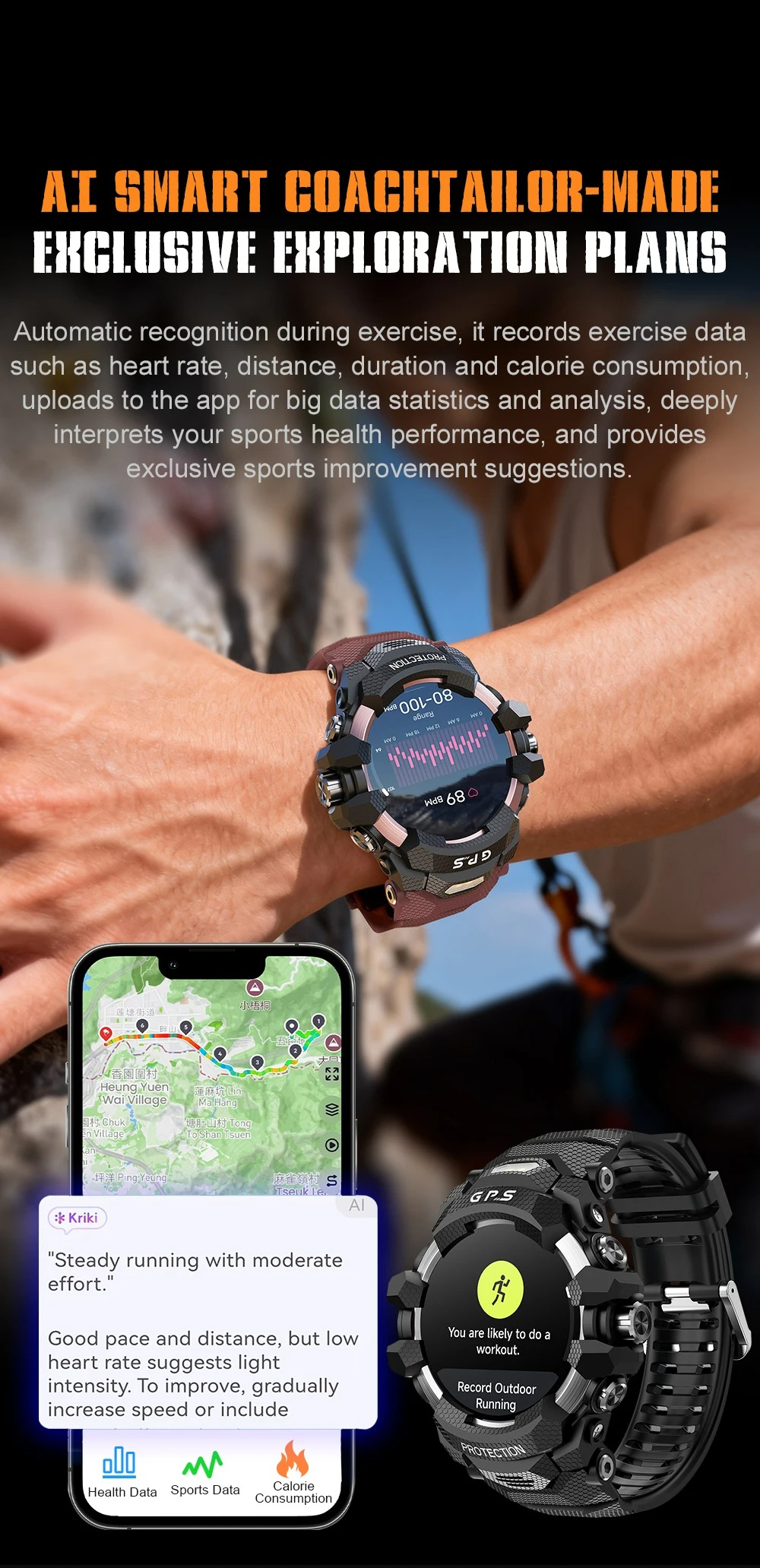 Smart Watch Designed for Outdoor Enthusiasts Featuring GPS Navigation Heart Rate Monitoring