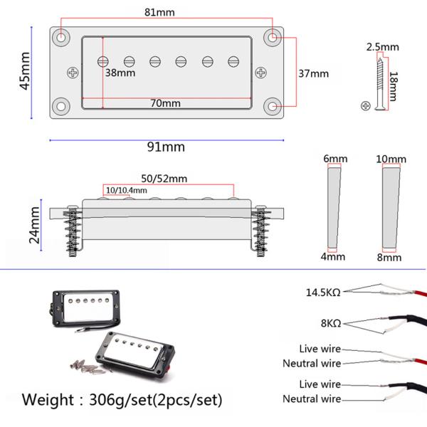 Double Coil Pickup Humbucker LP Guitarra Elétrica Pescoço 8k & Bridge 14,5k Metal com parafusos