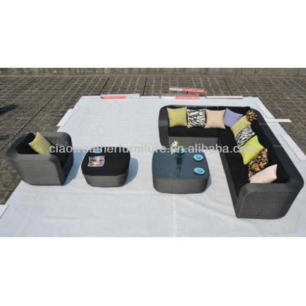 100% Handwoven Modern Dark Grey Garden Sets Aluminum Garden Sofa with Fabric Foam Cushion and Rope Weaving