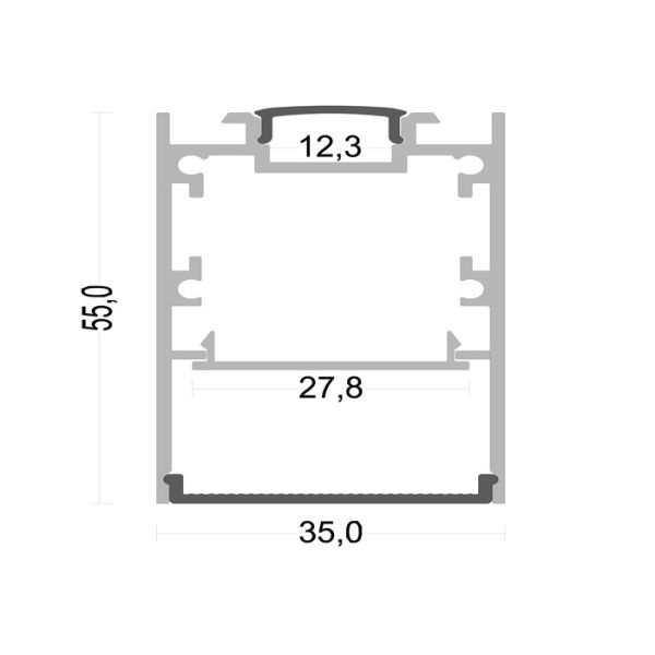 алюминиевая высота ширины 55mm света 35mm профиля внутри PCB 27.8mm для освещения up&down