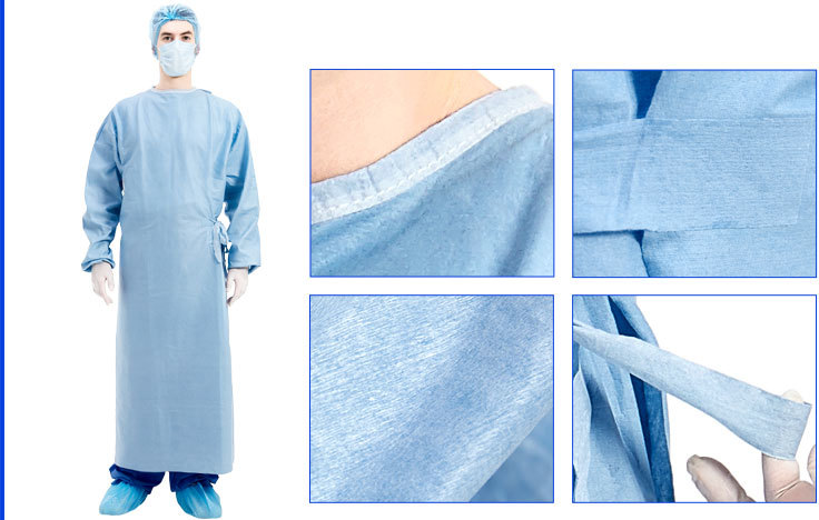 AAMI Level 3 Spunlace Fabric Surgical Gown with High Fluid Resistance for Hospital Use