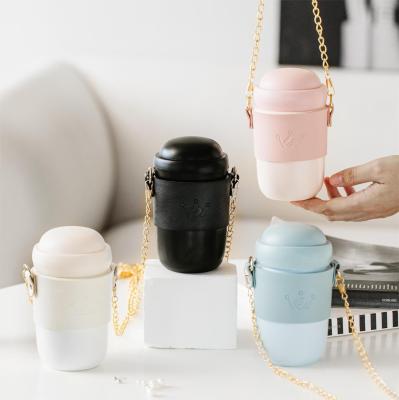 1. Ceramic Water Bottles with Gold Chain Straps Crown Logos – Compact Colorful Design for On-the-Go Hydration Stylish Convenience