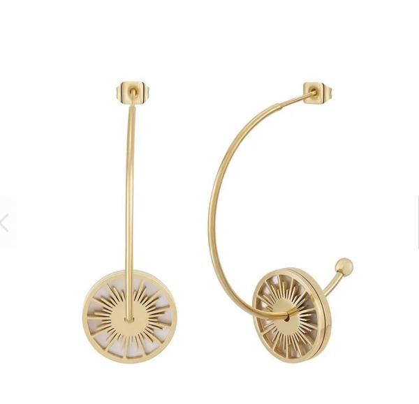 Love Heart Abalone Shell Dangle For Women Hoop Earrings Germanium Energy Stainless Steel