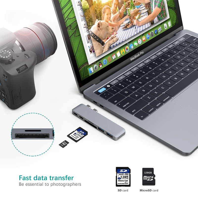 Multiport Docking Station 6-In-1 Type-C Hub Adapter with SD/TF 2*USB3.0 2*USB-C Output