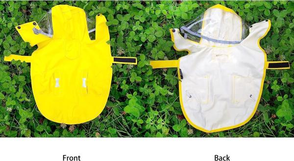 Dog Waterproof Raincoat with Poncho Hoodie, High Reflective Adjustable Yellow Pet Rain Jacket with Leash Hole