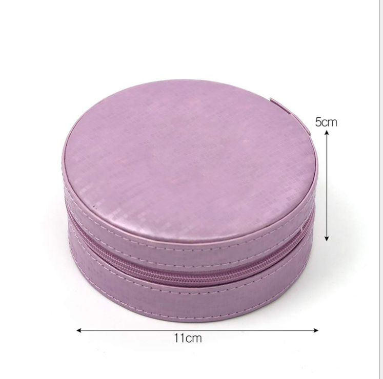 11cm 5cm Leather Zip Jewelry Case Round Mirrored Jewelry Box