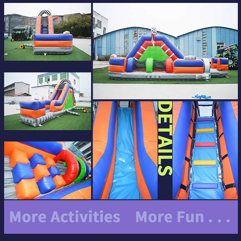 Commercial Grade Racing Car Inflatable Obstacle Course for Party Rental, Racing Track Bouncy Castle Slide Tunnel Combo
