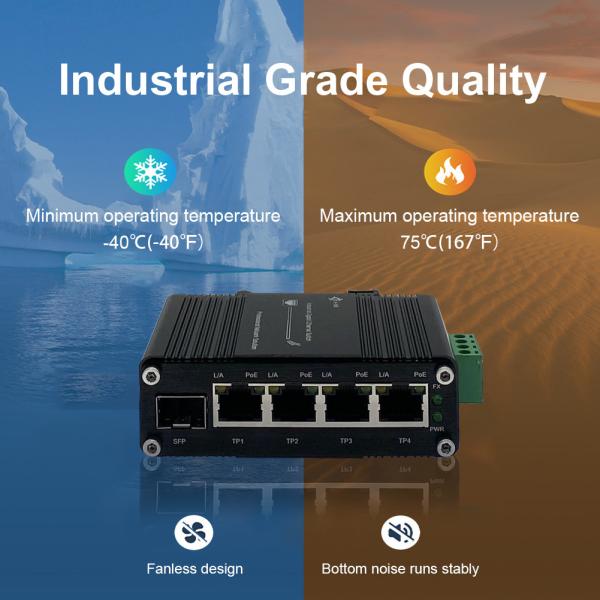 Industrial 4 Port 10/100/1000M Unmanaged PoE Ethernet Switch With 1 Port 1000X Gigabit SFP