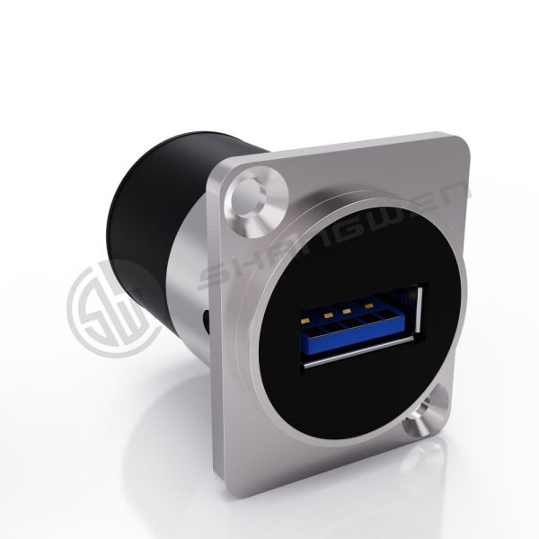 90 Degree Black Shell Audio Video Connectors 9 Pin Shielded RJ45 Female Straight XLR Socket for Data Cable & USB Connector