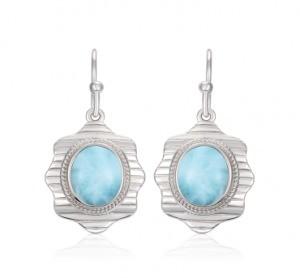 Natural Gem Larimar Silver Jewelry Sea Animal Dangle Earrings