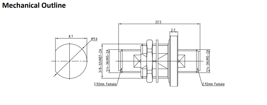 2.92mm Female To Female Bulkhand Mount Hermetically Sealed Adapter