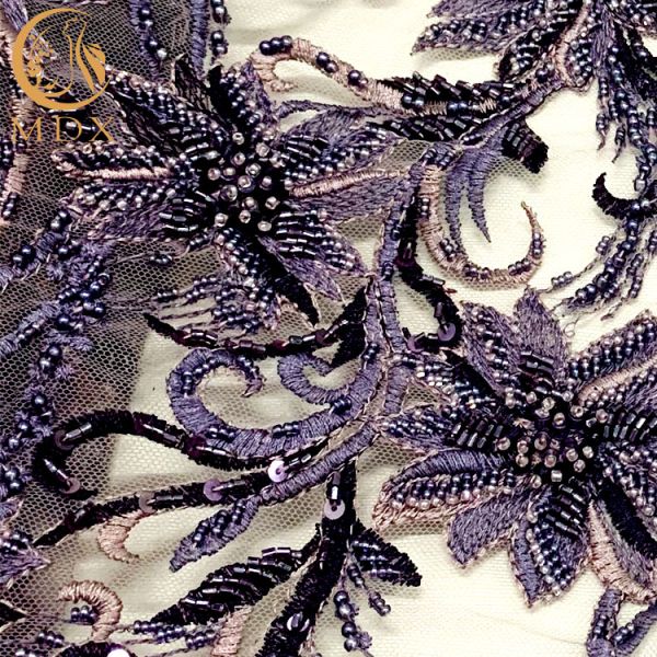 Patterned 3D Handwork Beaded Lace Fabric For Wedding Clothes