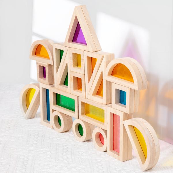 Montessori Wooden Toys Rainbow Sensory Stacking Blocks Acrylic Building Blocks for Kids