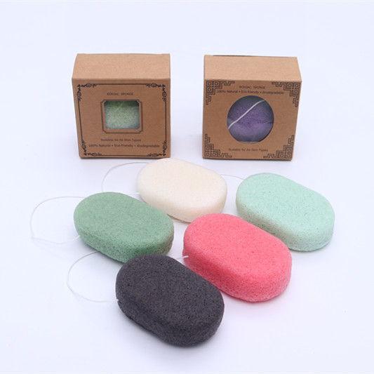 Private Label Organic Oval Cosmetic Sponge Bamboo Charcoal Konjac Sponge
