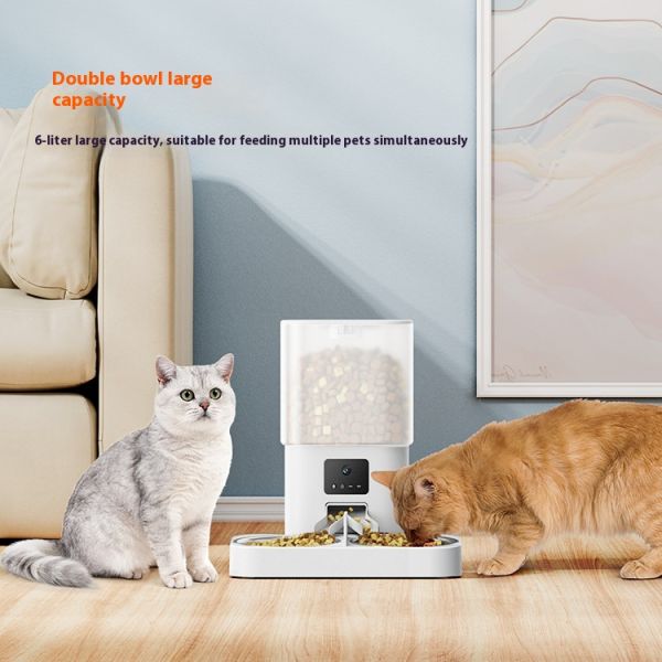 6L Video Edition Automatic Pet Feeder Solid Pattern Double Feeding Eco-Friendly Plastic Battery Charging Capabilities Adjustable