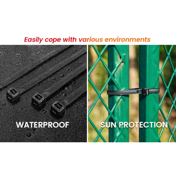 Durable Nylon Cable Ties V-Shaped Toothed Self-Locking 200 LBS Tensile Strength 300mm Length Heavy Duty