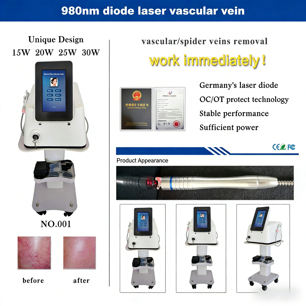 30W Laser Beauty Machine Air Cooling 980nm Diode Laser Vascular Removal Machine