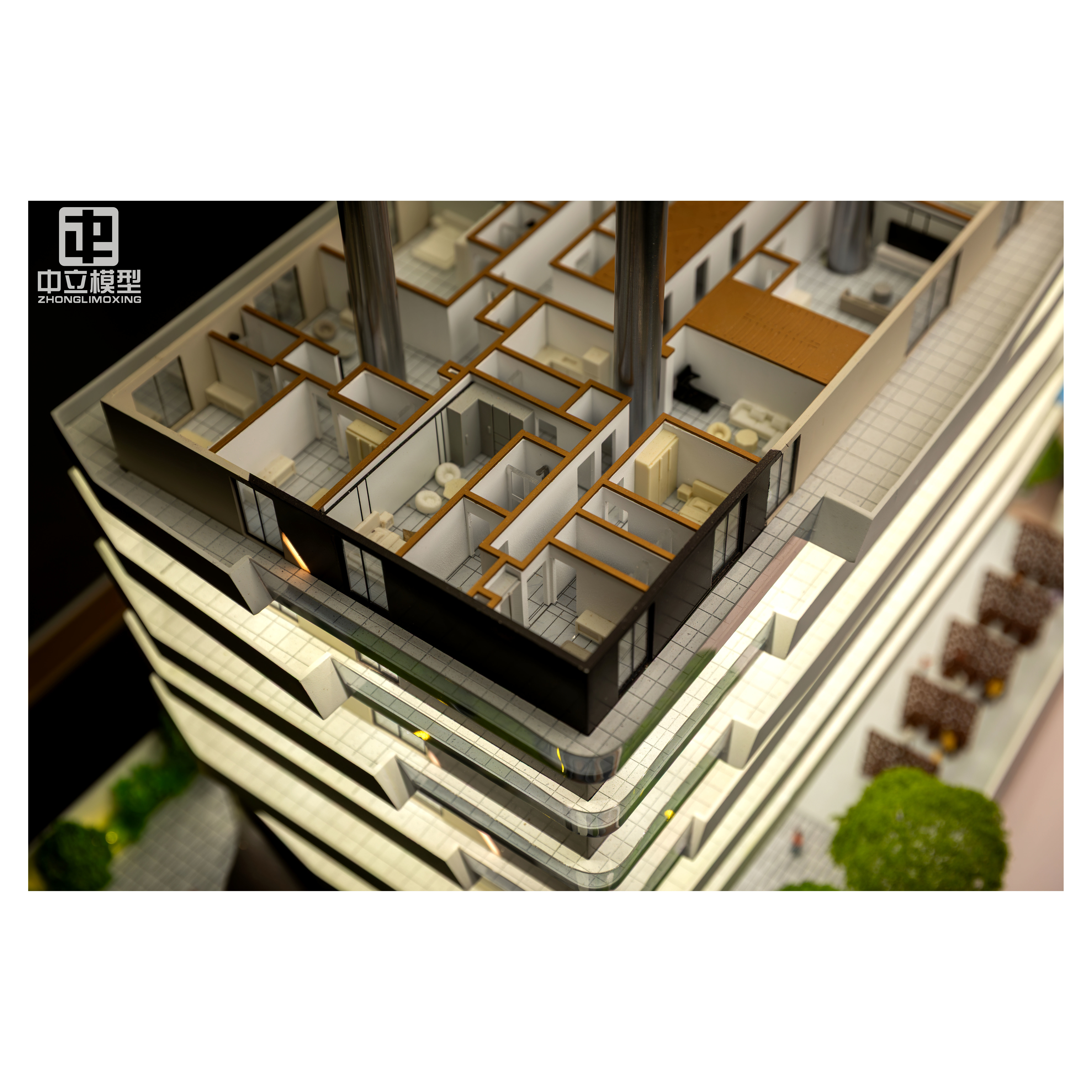 Custom Modern Office Building Architectural Scale Model 1:100 Elevator Lift and LED Lighting