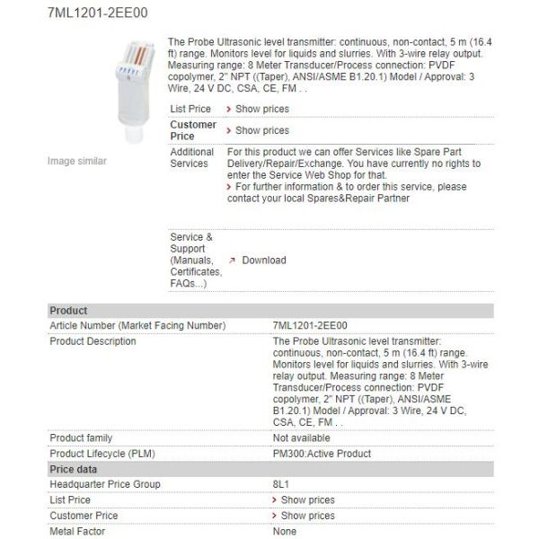 Передатчик зонда 7ML1201-2EE00 7M1 201-2EE00 Сименс ультразвуковой ровный