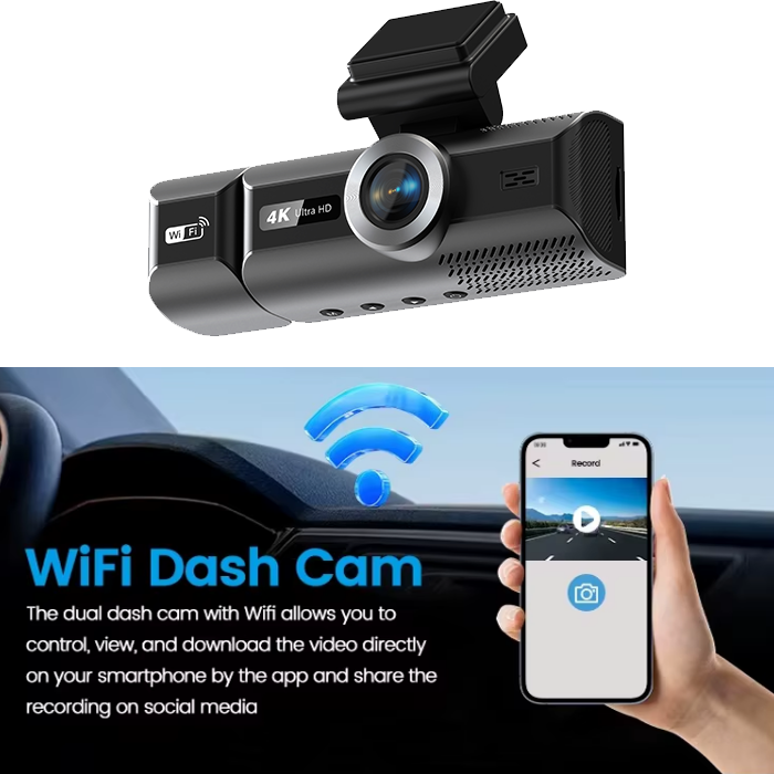 3 Lens Triple Channel Dashcam 4K Front 1080P Cabin 1080P Rear WiFi GPS Built In
