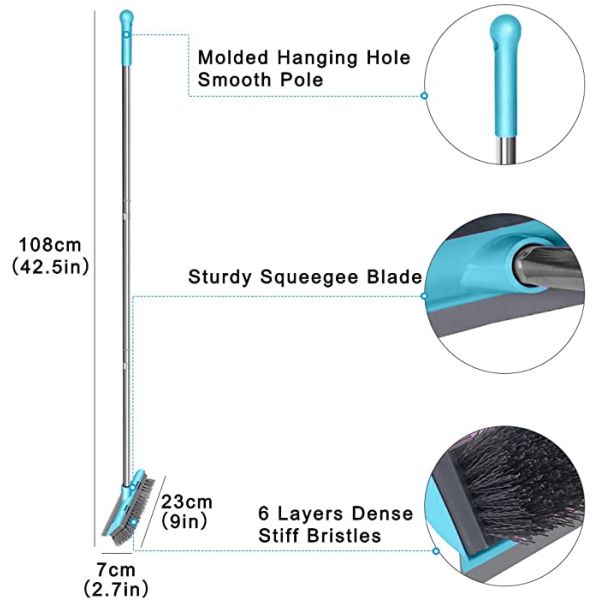 Stiff Bristle Floor Scrubber Brush With Squeegee Indoor Outdoor