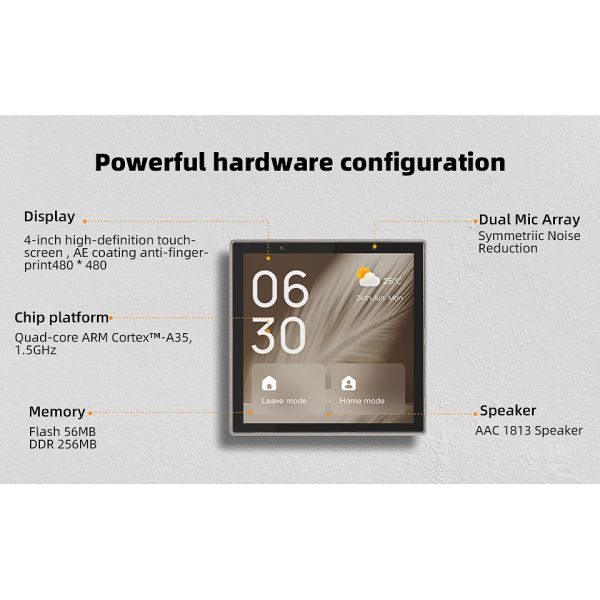 SIXWGH 4-Inch Touchscreen Smart Home Control Panel Alexa Tuya Gateway Built-In Zigbee 3.0 Hub Voice Control Wall-Mounted AIoT