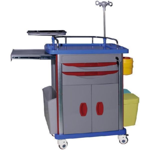 Chariot médical d'urgence de réanimation avec planche de RCP et oxygène