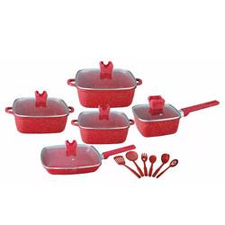 Kitchen Aluminum Cookware Set  Maifan Stone Non Stick With Glass Lid