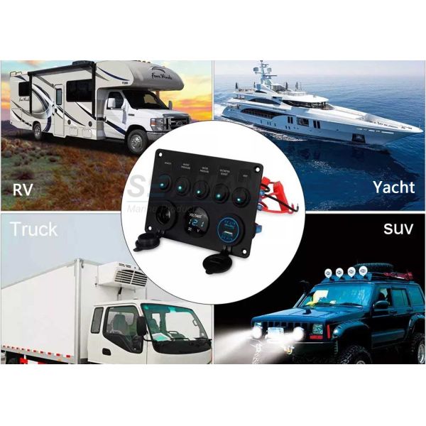 5 Gang Rocker Switch Panel With Circuit Breaker Marine 12v Boat Toggle Switch Board