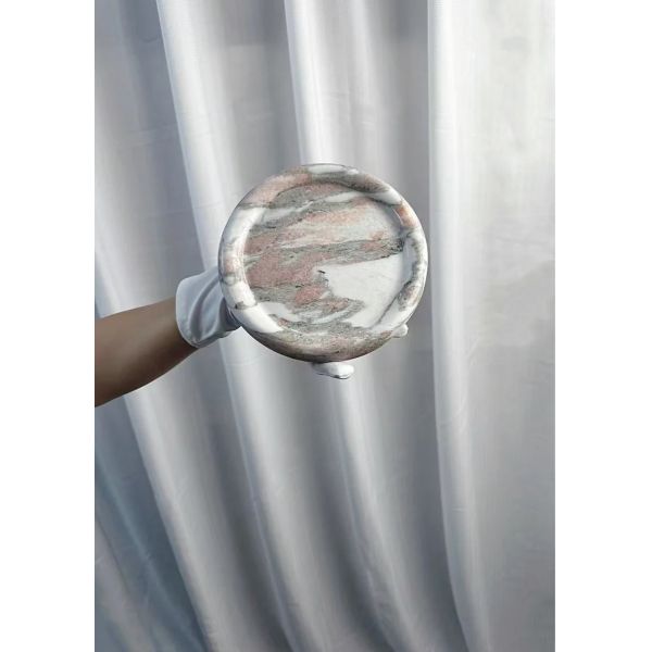 Italy Bvlgari Pink Marble Tray Handcrafted Polished Flat Marble Tray