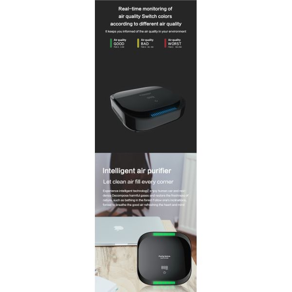 PM2.5 Дисплей Автомобильный очиститель воздуха Портативный рабочий стол Мини-комната В автомобилях Очищение загрязнителей воздуха USB-очиститель воздуха