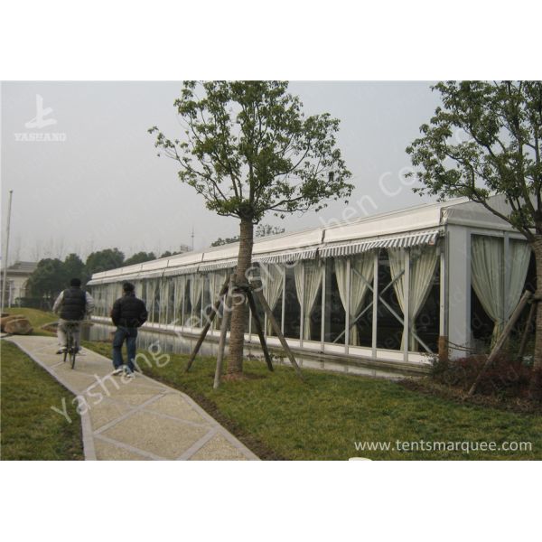 Transparent Glass Wall Aluminum Profile Wedding Event Tent , White Roof Lining Decoration